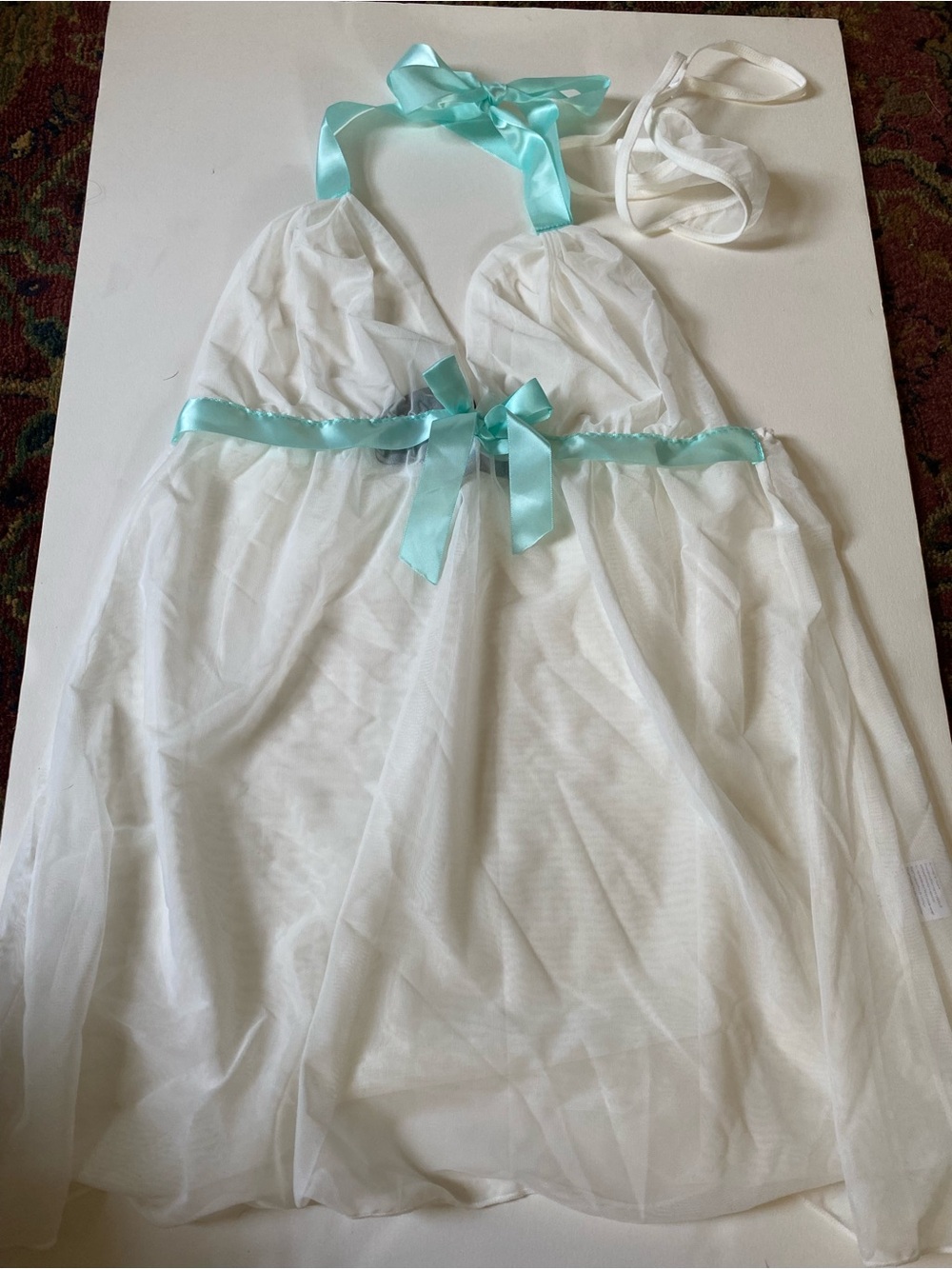 Avidlove White Sheer Babydoll Aqua Blue Bow NWT M